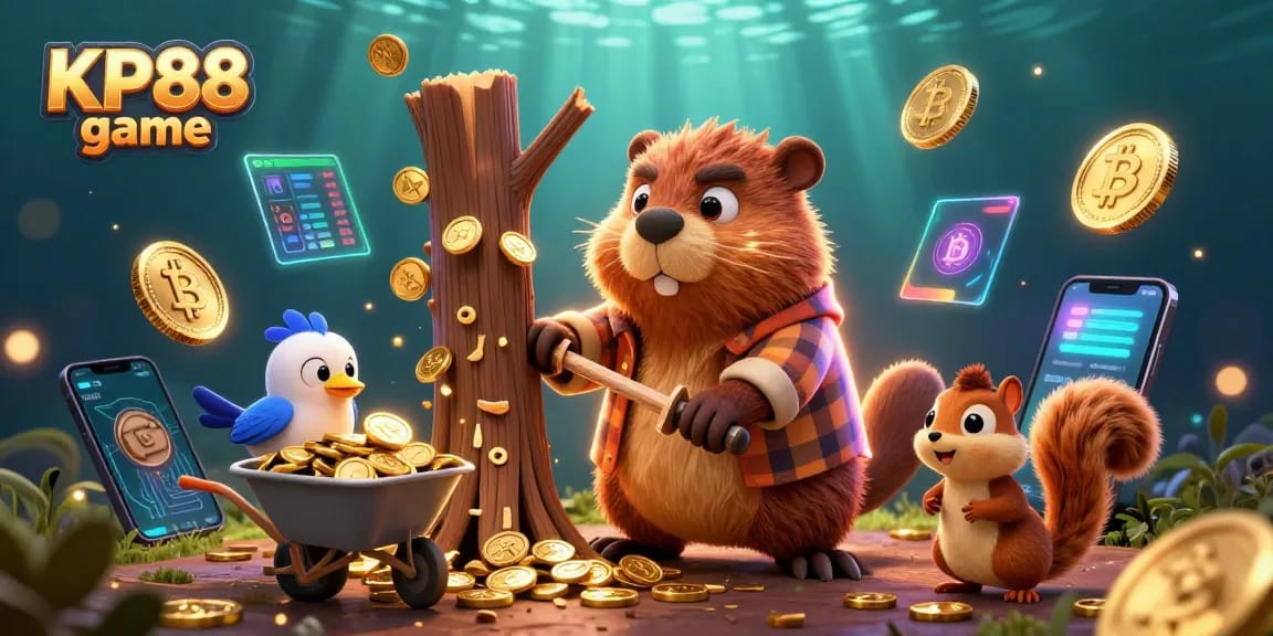 Experience the excitement of KP88 game with vibrant characters enjoying a treasure of gold coins.