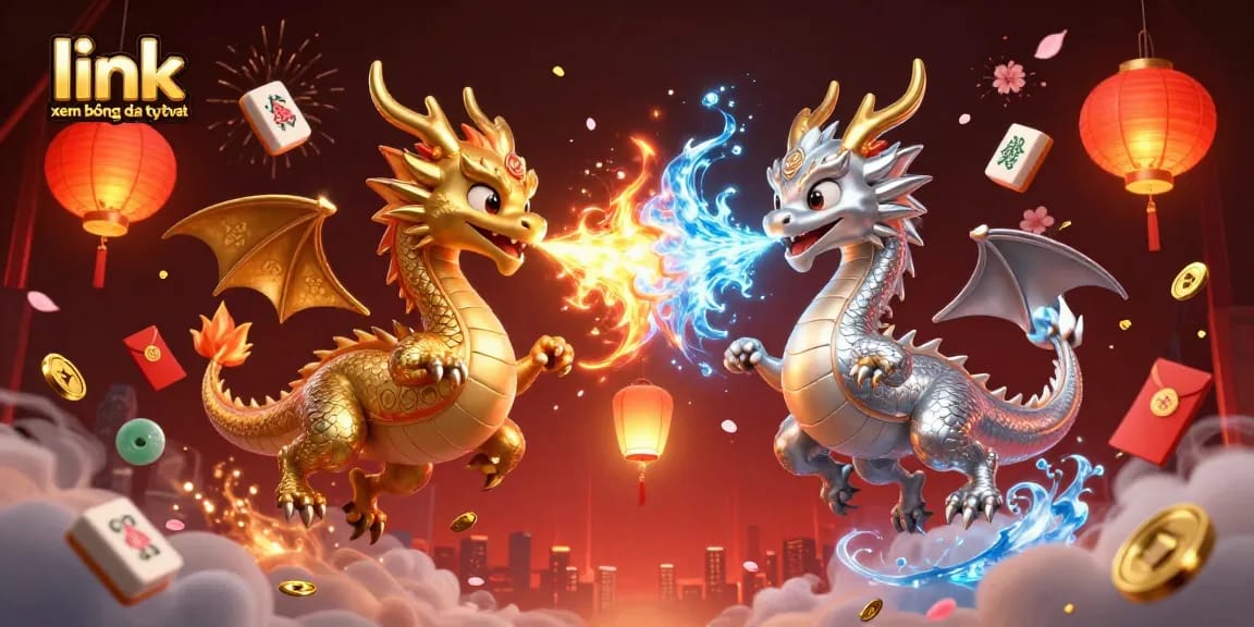 Experience link xem bóng đá trực tiếp with a dynamic scene showcasing mythical dragons breathing fire and ice.