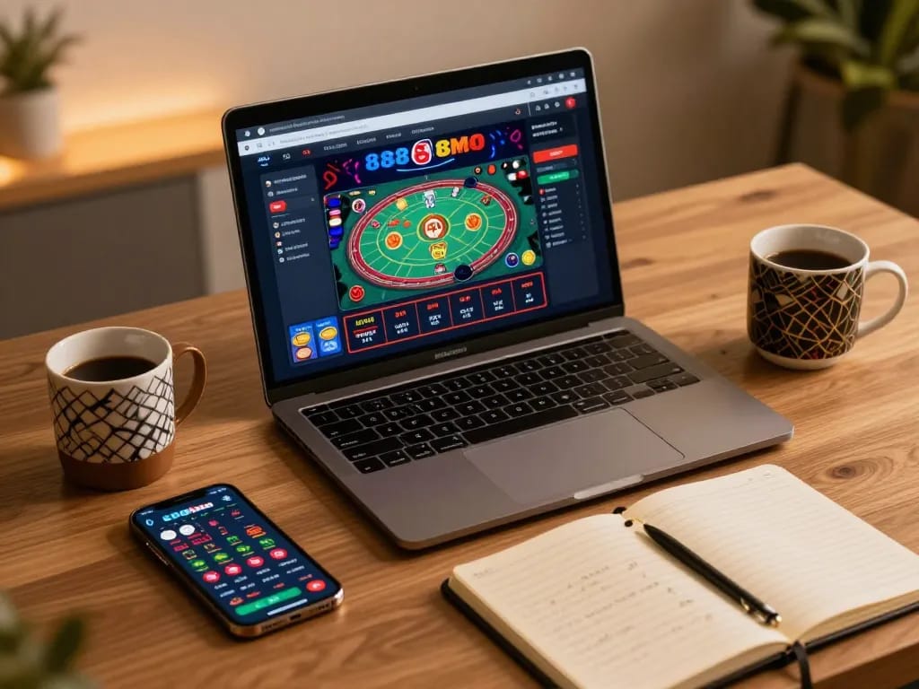 Engaging setup for 888bgo online gambling featuring laptop and smartphone for a seamless gaming experience