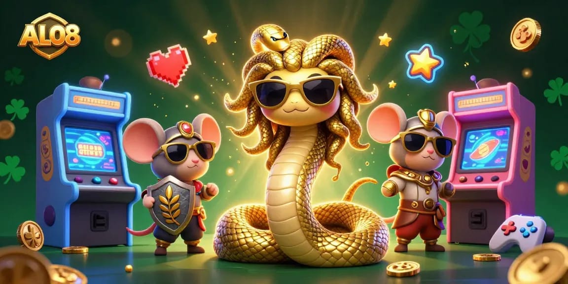 Engage with ALO8’s vibrant casino gaming world, showcasing thrilling game elements and characters.