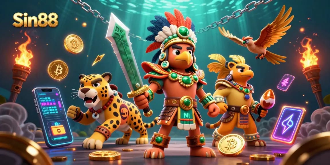 Engage in thrilling gameplay experiences at Sin88 with a vibrant 3D illustration representing the casino's culture.