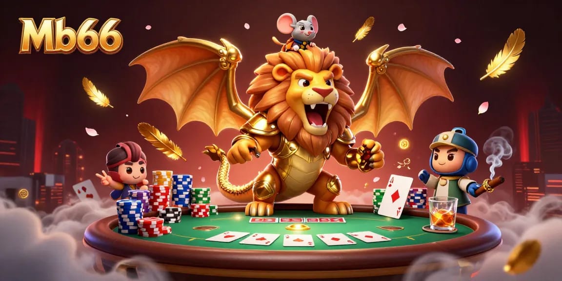 Experience the thrilling Mb66 casino adventure with a majestic chimera and a mouse jockey.