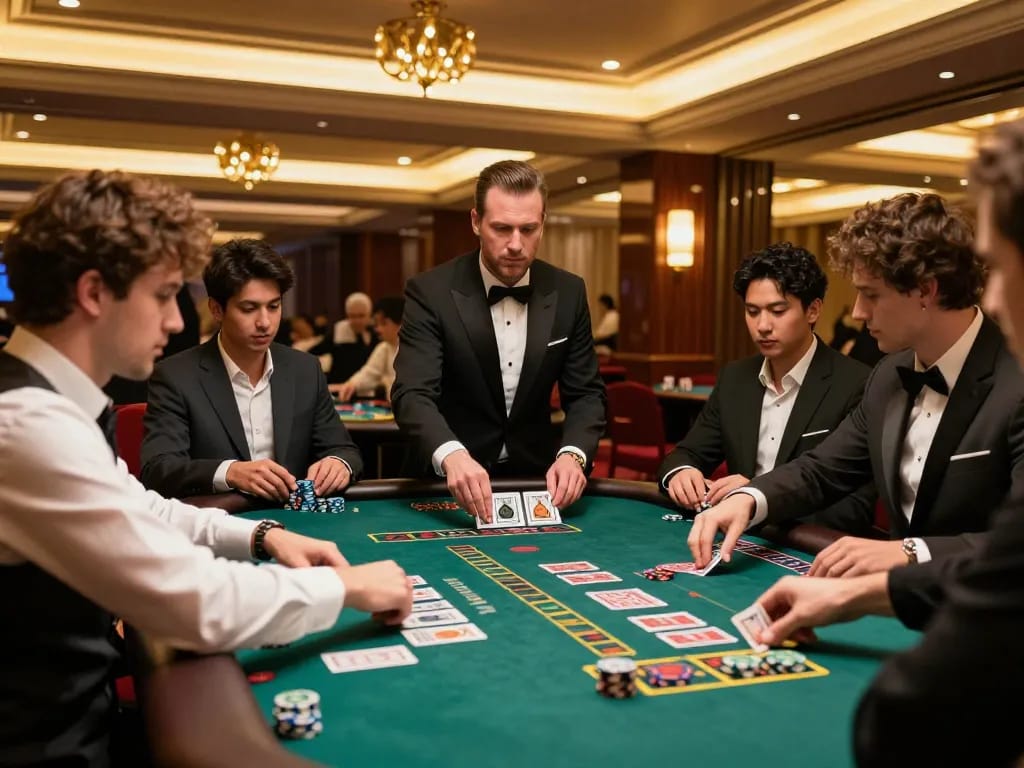 SC88 players making strategic bets during an exciting game of Baccarat in a luxury casino.