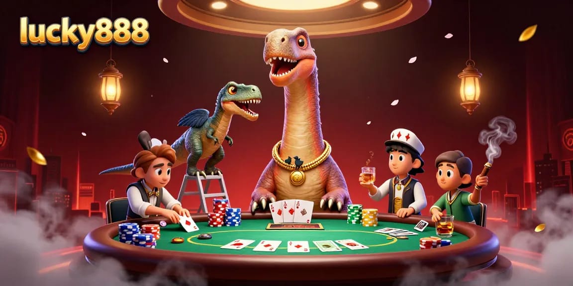 Experience thrilling gameplay at lucky888 with dynamic poker action illustrated in a vibrant casino scene.