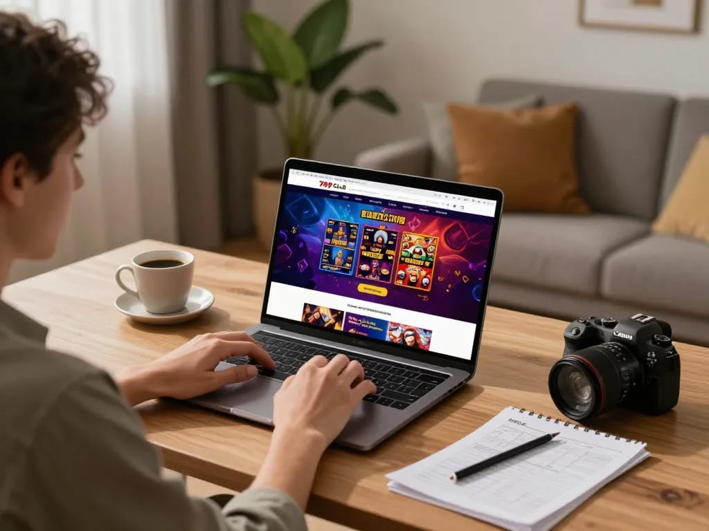 Engaging in a thrilling game on 789 club, showcasing a vibrant online casino experience at home.