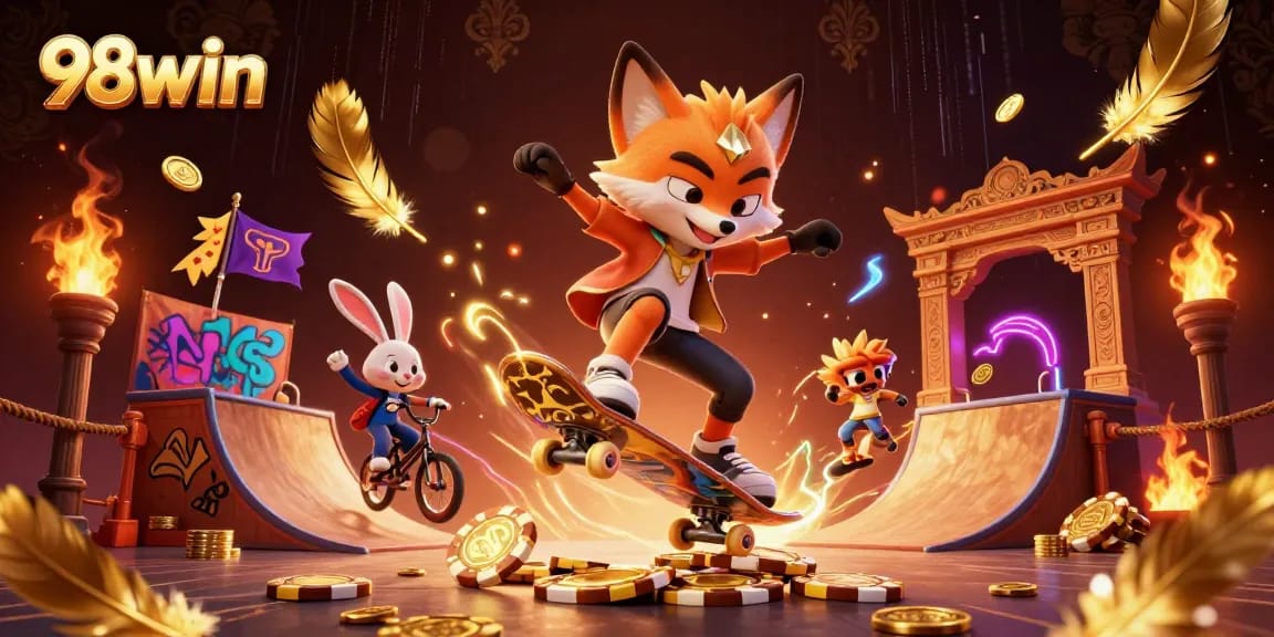 Experience thrilling 98win casino action with a fox skateboarder and rabbit BMX rider
