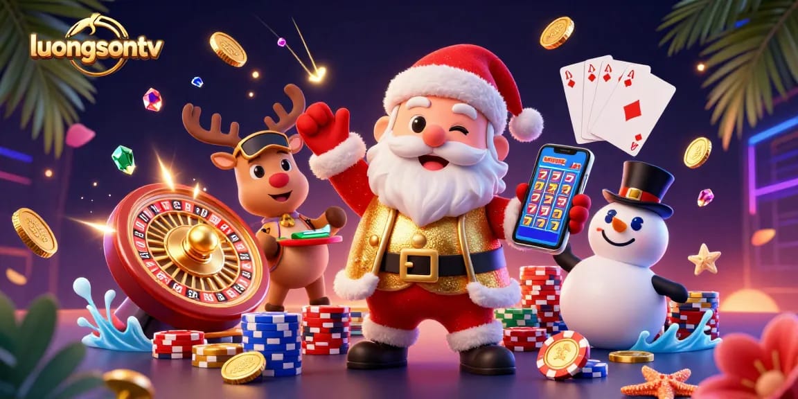 Experience immersive gameplay with luongsontv, showcasing festive characters and vibrant casino elements.