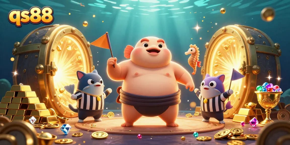 Experience thrilling jackpots at qs88 with a lively underwater casino scene featuring engaging characters.