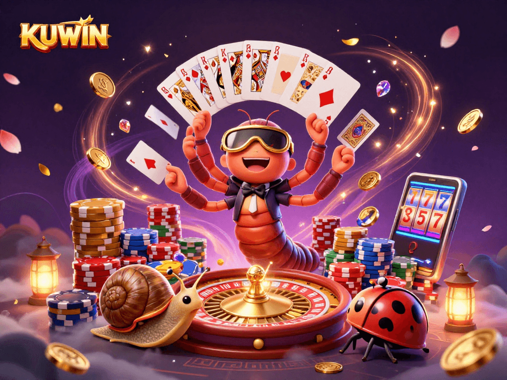 Experience thrilling gambling with KUWIN's exciting live casino games in this dynamic 3D illustration.