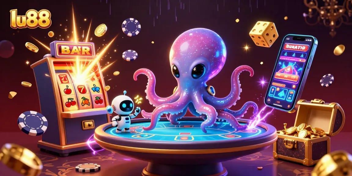 Experience thrilling gameplay at lu88 with an exciting alien octopus running a holographic poker table.