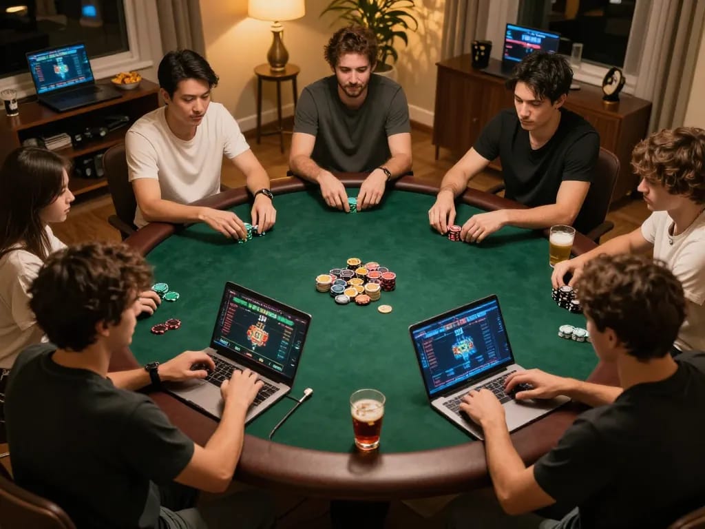 Online poker game at nhà cái tr88 with players enjoying comfortable home setups and engaging gameplay.