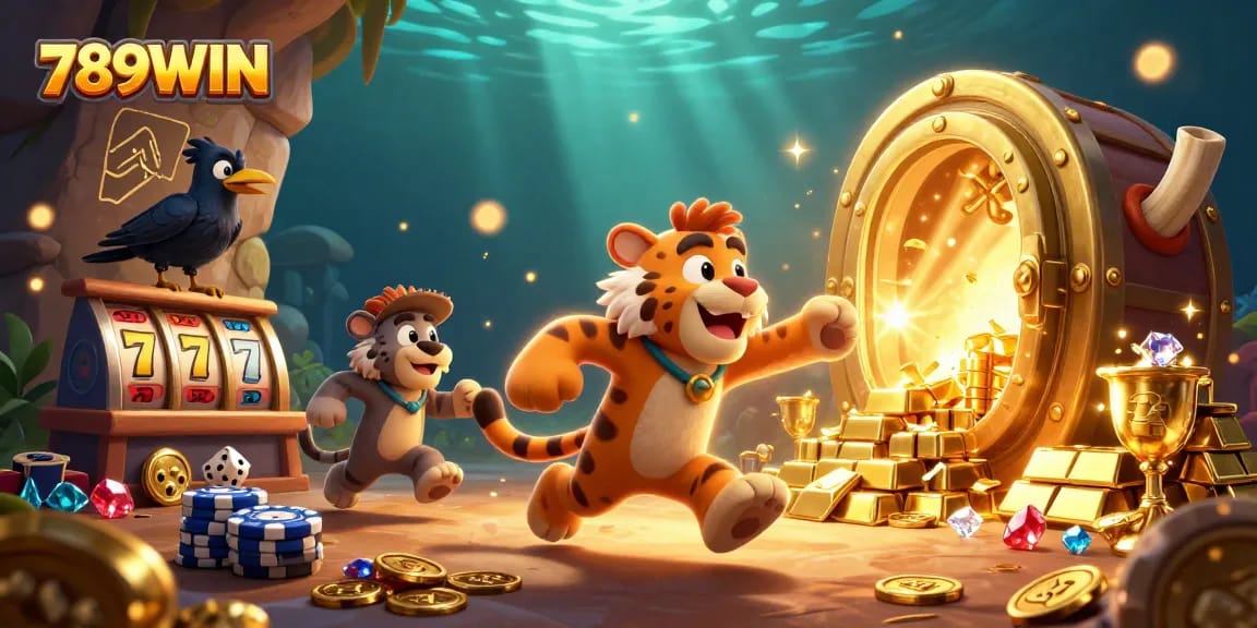Engage with 789WIN's dynamic casino adventure in a colorful 3D gambling illustration.