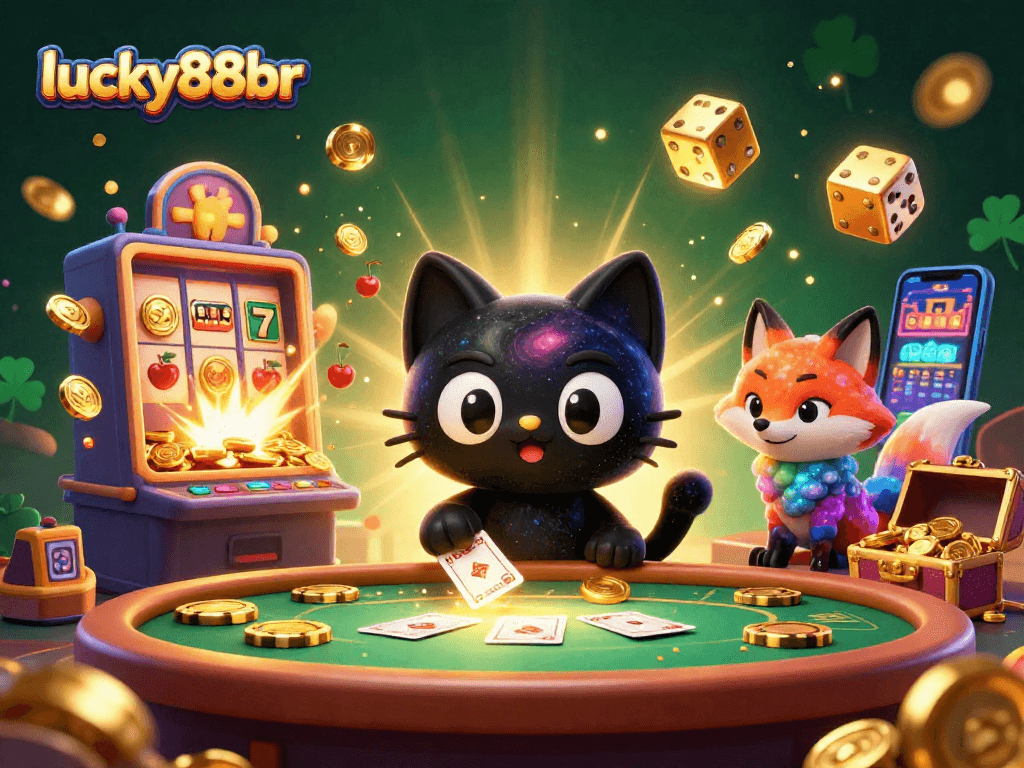 Experience exciting gameplay at lucky88br with vibrant characters and casino features in a colorful illustrated scene.
