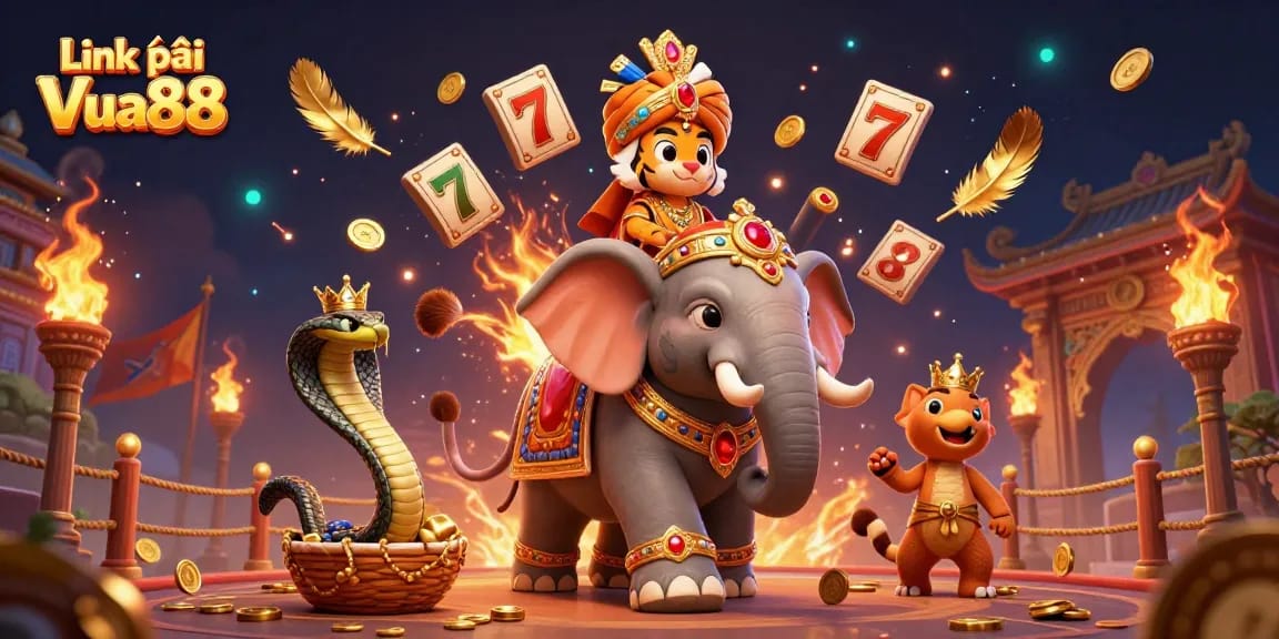 Spin the reels at Link vào Vua88, featuring an ornate maharaja tiger with stunning details amid a vibrant casino backdrop.