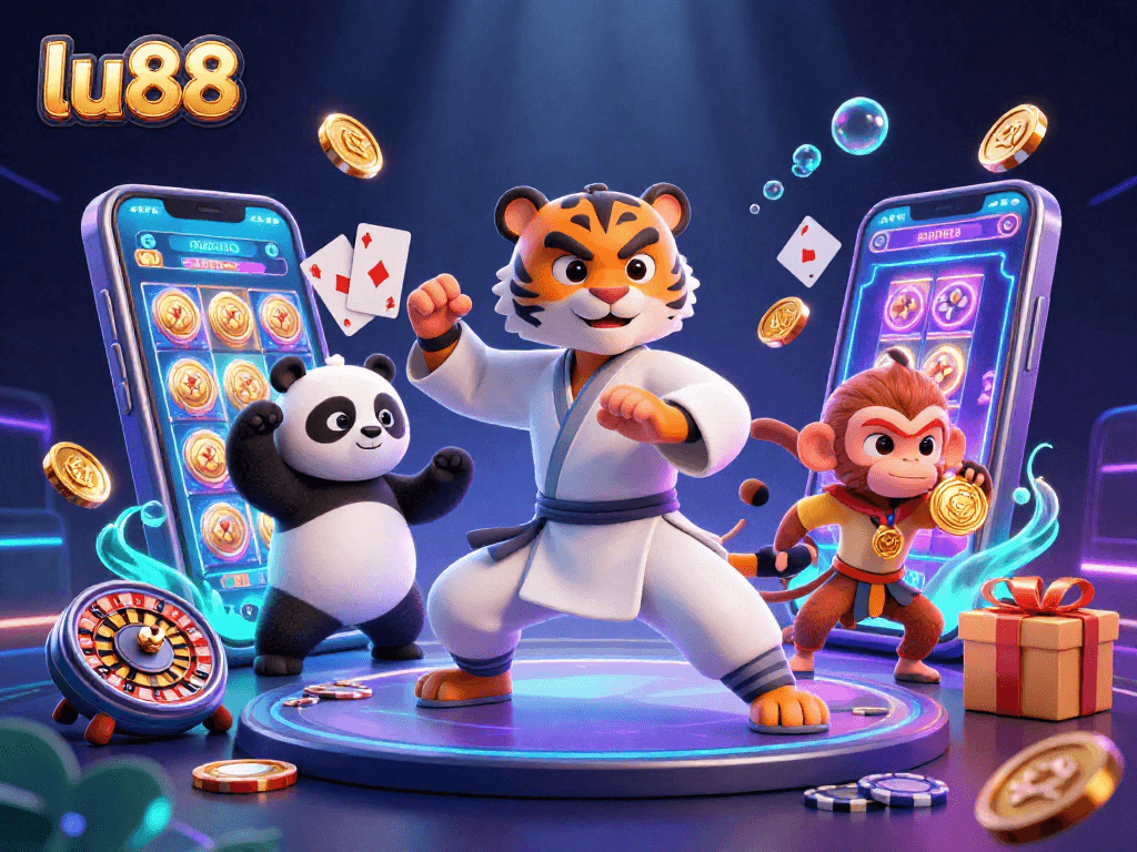Engage with lu88's vibrant casino scene featuring a kung fu tiger master and dynamic game elements.