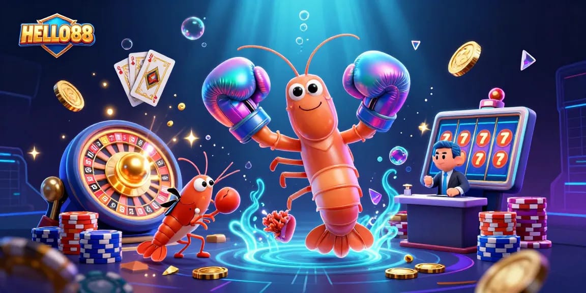 Engage with HELLO88's vibrant 3D illustration showcasing a gaming experience filled with energy and exciting casino elements.