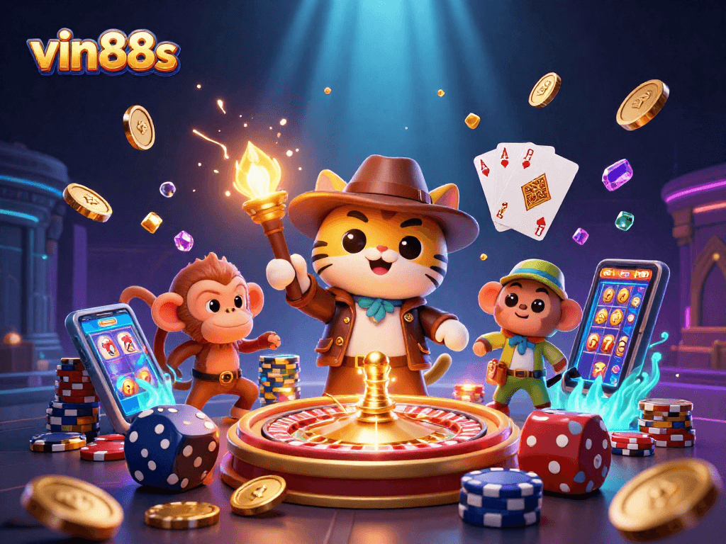 Experience the thrill of vin88s as the explorer discovers treasures in a casino-themed temple.
