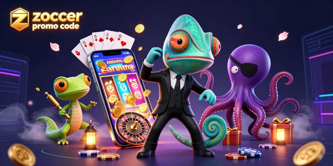 Spinning reels and vibrant gameplay at Zoccer Casino Promo Code, featuring dynamic 3D characters.