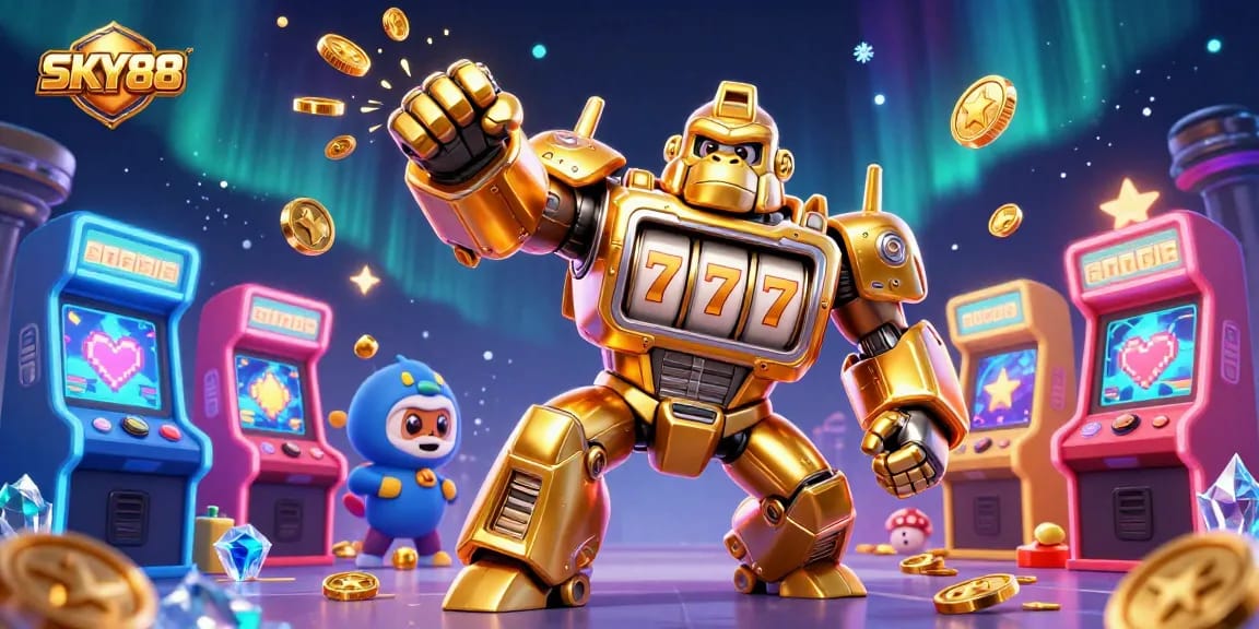 Experience thrilling gaming action with SKY88’s vibrant casino-themed illustration.