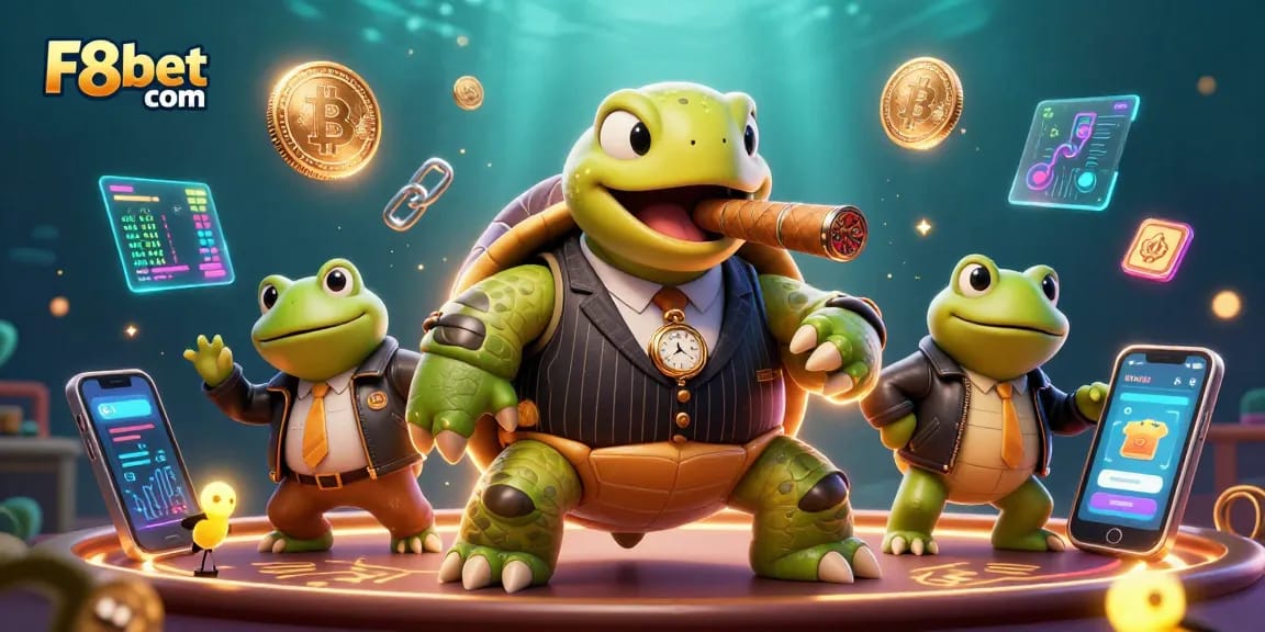 Experience thrilling bets and excitement at F8bet com with this vibrant casino illustration featuring unique characters.
