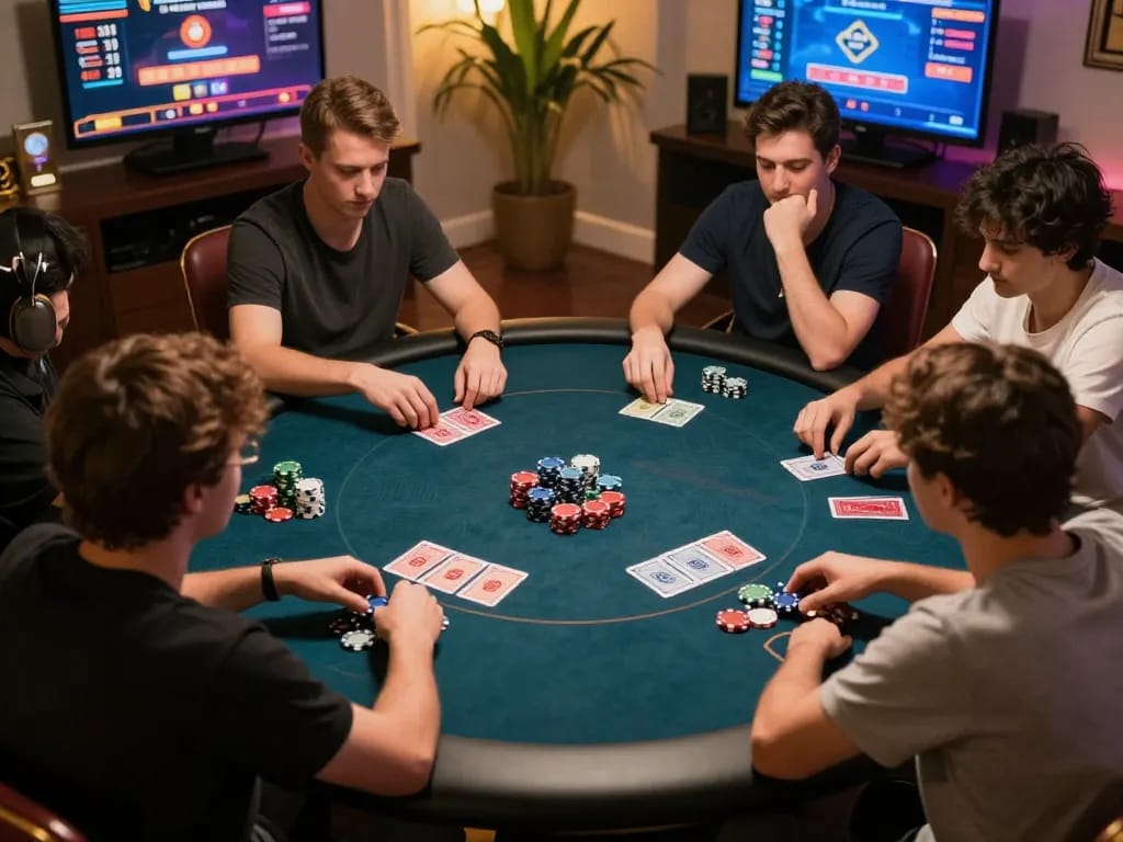 Players strategizing in an online poker game on 23Win, with vibrant graphics enhancing the experience.