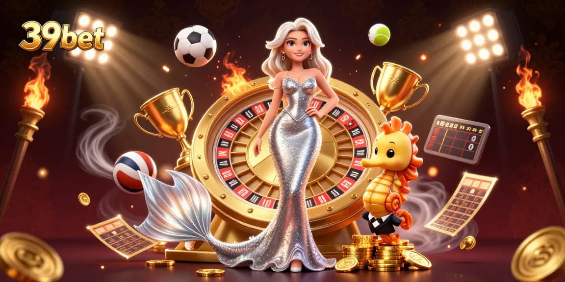 Experience the thrilling offerings of 39bet with an elegant roulette wheel and vibrant game elements.