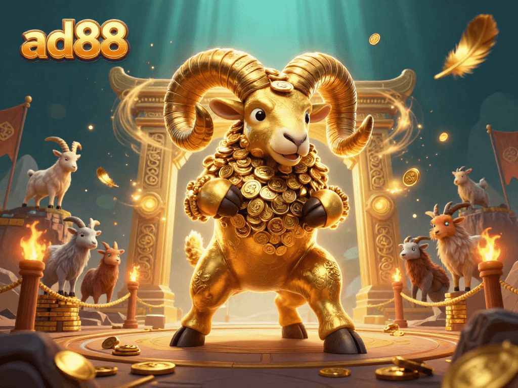 Experience thrilling gameplay at ad88 with the golden ram charging through a dynamic casino scene.