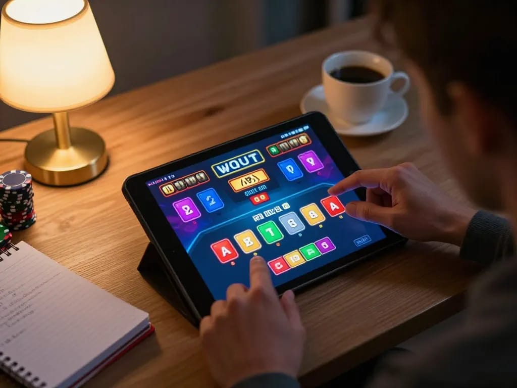 Engaging with BL555 online poker game on tablet, showcasing strategy and excitement in a cozy home setting.