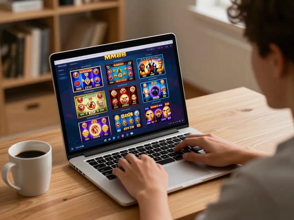 MM88 online casino gaming interface displayed on a laptop during strategic gameplay