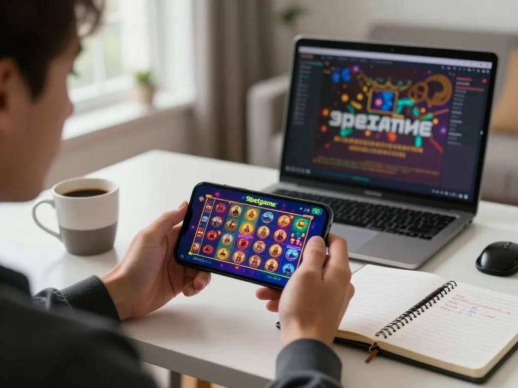 Engaging in mobile casino gameplay with the 9betgame app, highlighting strategic focus and responsible gambling.
