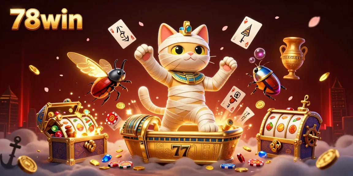 Enjoy exciting gameplay at 78win with a vibrant 3D illustration of an Egyptian-themed casino.