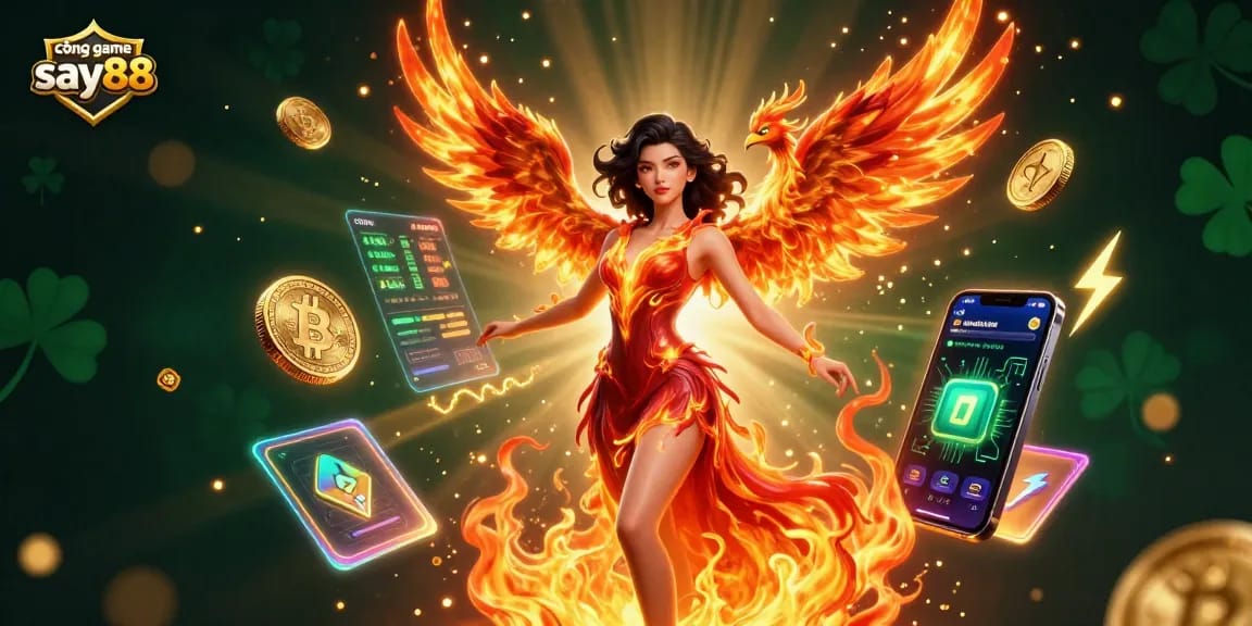 Engage with cổng game say88 in a vibrant 3D casino world filled with stunning characters and digital currency elements.