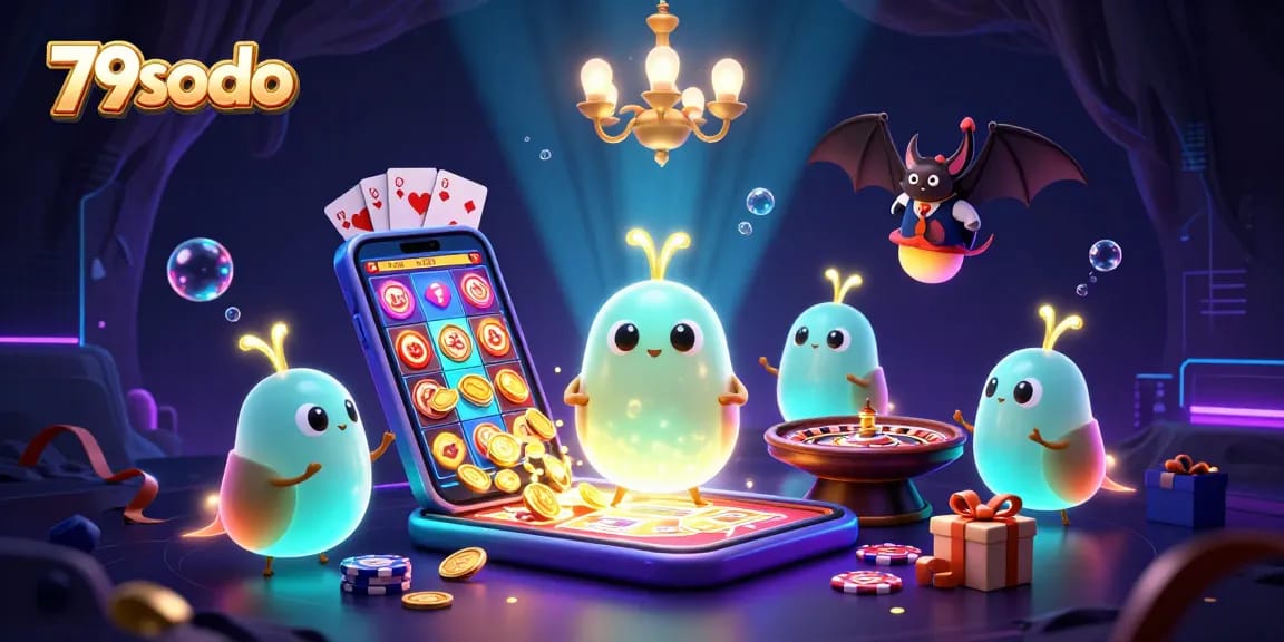 Experience 79sodo's vibrant casino magic with animated glowworms lighting up a thrilling gaming scene.