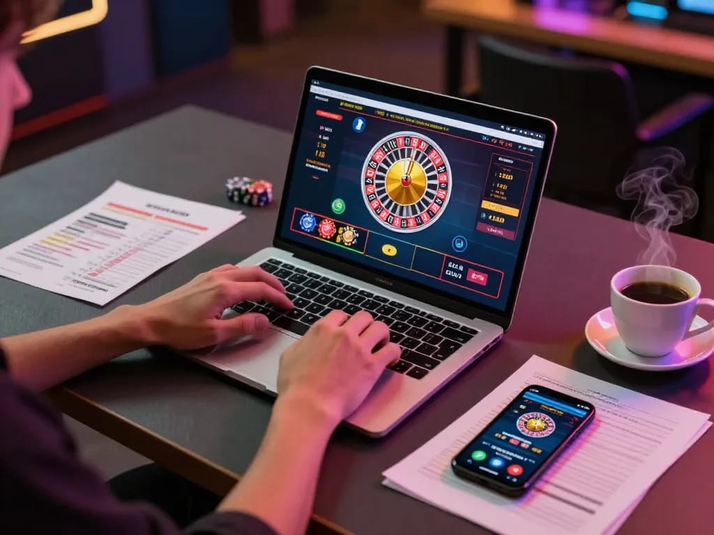 Engaged player exploring okfunb online casino live dealer games on a laptop.