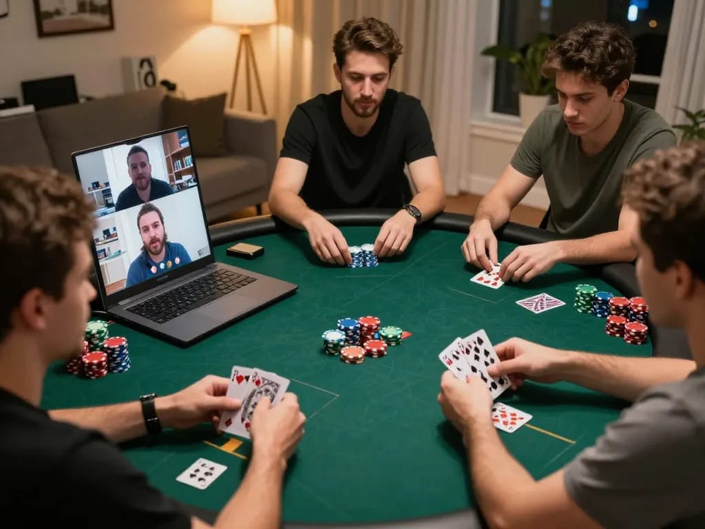 Players engage in an exciting online poker game on platforms like scap, showcasing strategy and camaraderie.