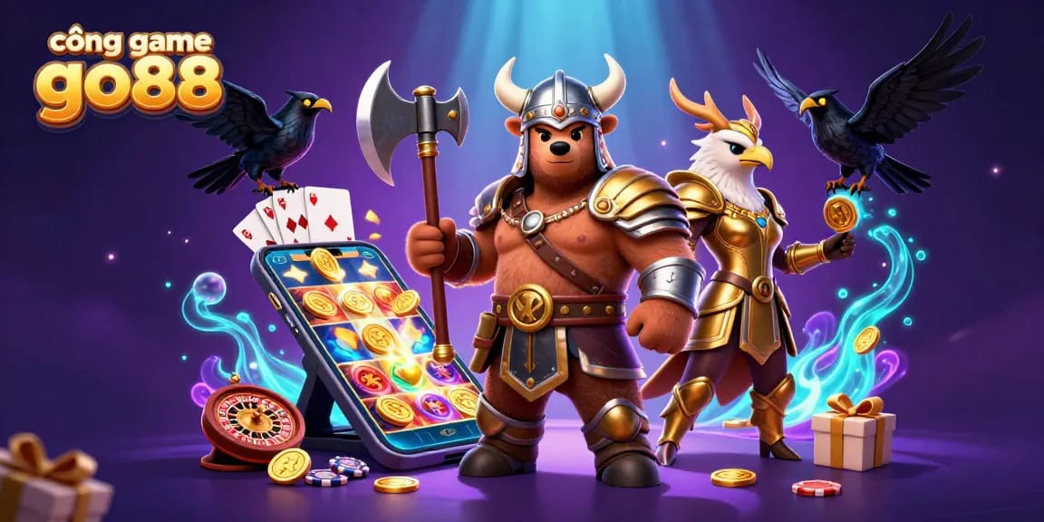 Experience the thrilling cổng game go88 with 3D Viking characters in a dynamic casino setting.