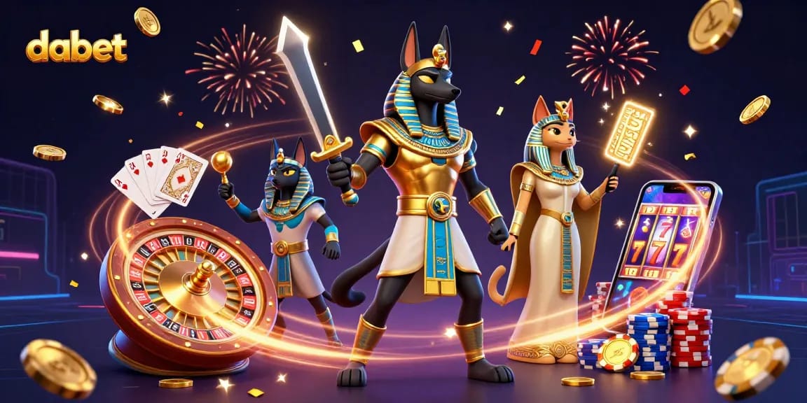 Dabet enhances the gaming experience with vibrant 3D ancient Egyptian warriors and dynamic gameplay elements.
