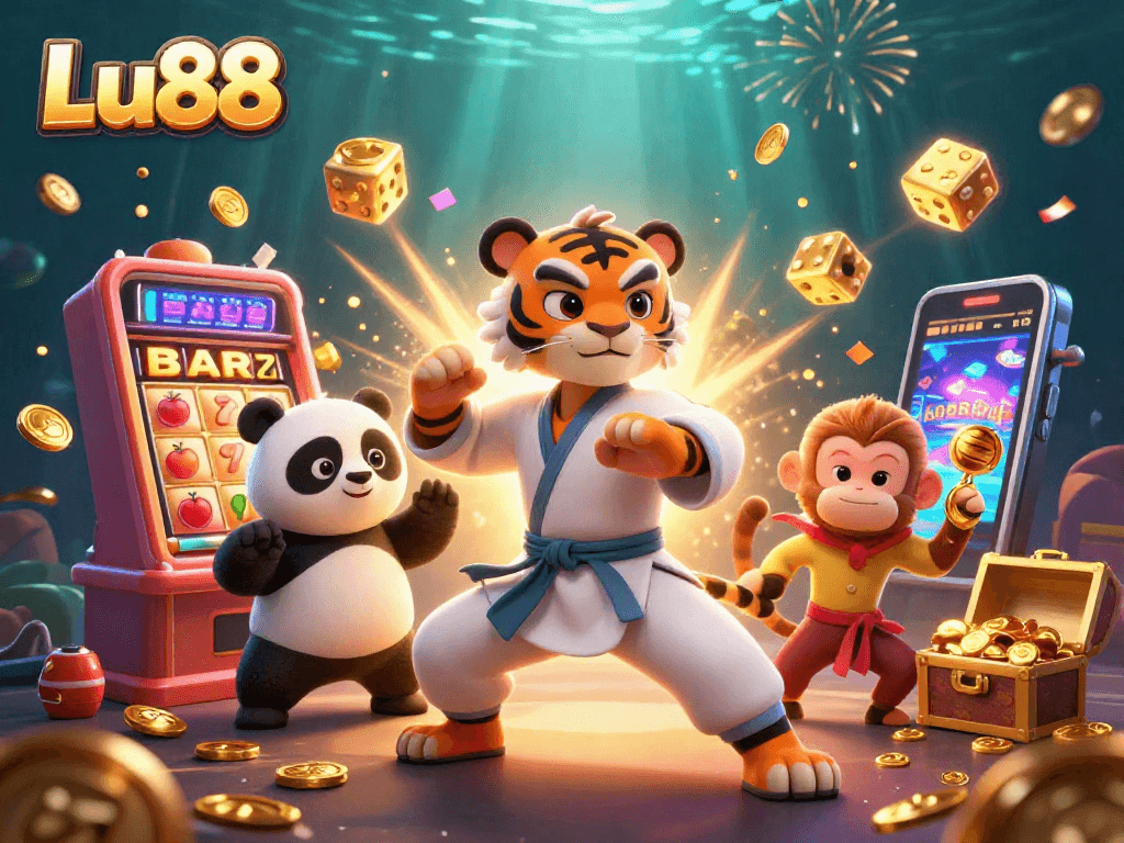 Experience thrilling gameplay at Lu88 with vibrant characters immersed in a dynamic casino scene.