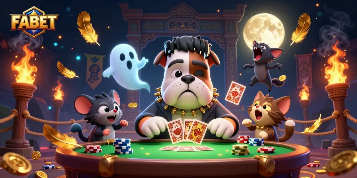 Engage in thrilling blackjack at FABET featuring unique cartoon characters and vibrant casino elements.