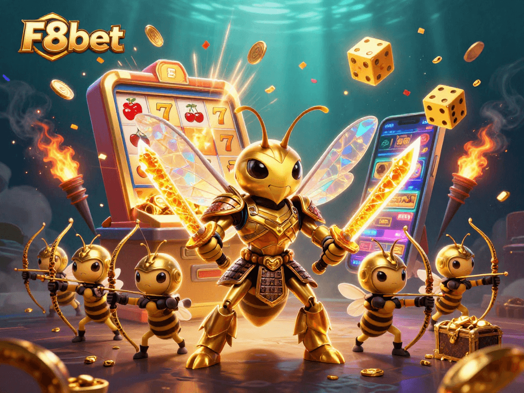 Engage in thrilling gameplay with F8bet's vibrant casino slot experience, featuring gold coins and dynamic game elements.