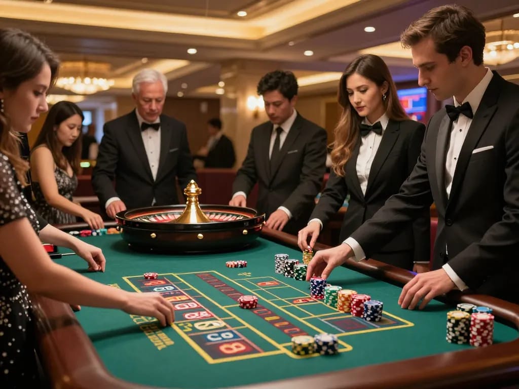 Experience the excitement of roulette at pronorte, where players place bets in a vibrant casino atmosphere.