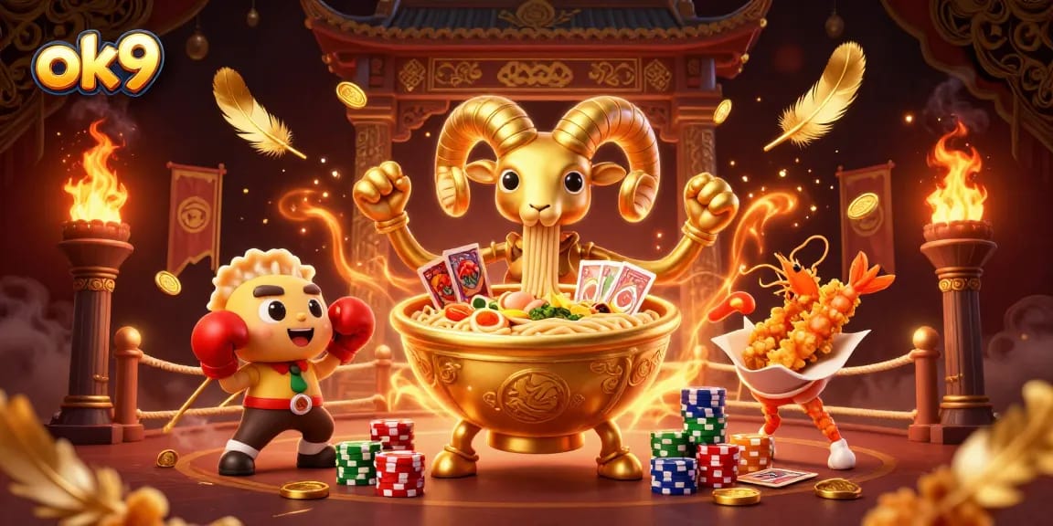 Experience thrilling gaming at ok9 with a vibrant 3D casino scene featuring characters and dynamic elements.