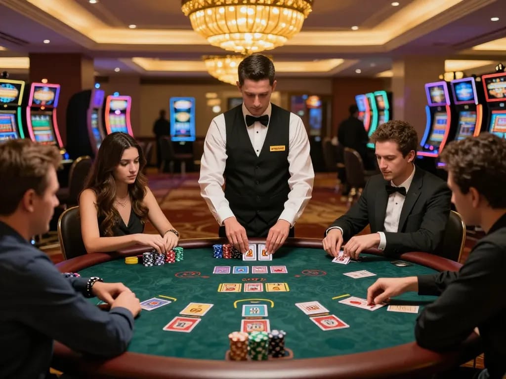 Players at 98WIN engaged in strategic blackjack gameplay at a luxurious table