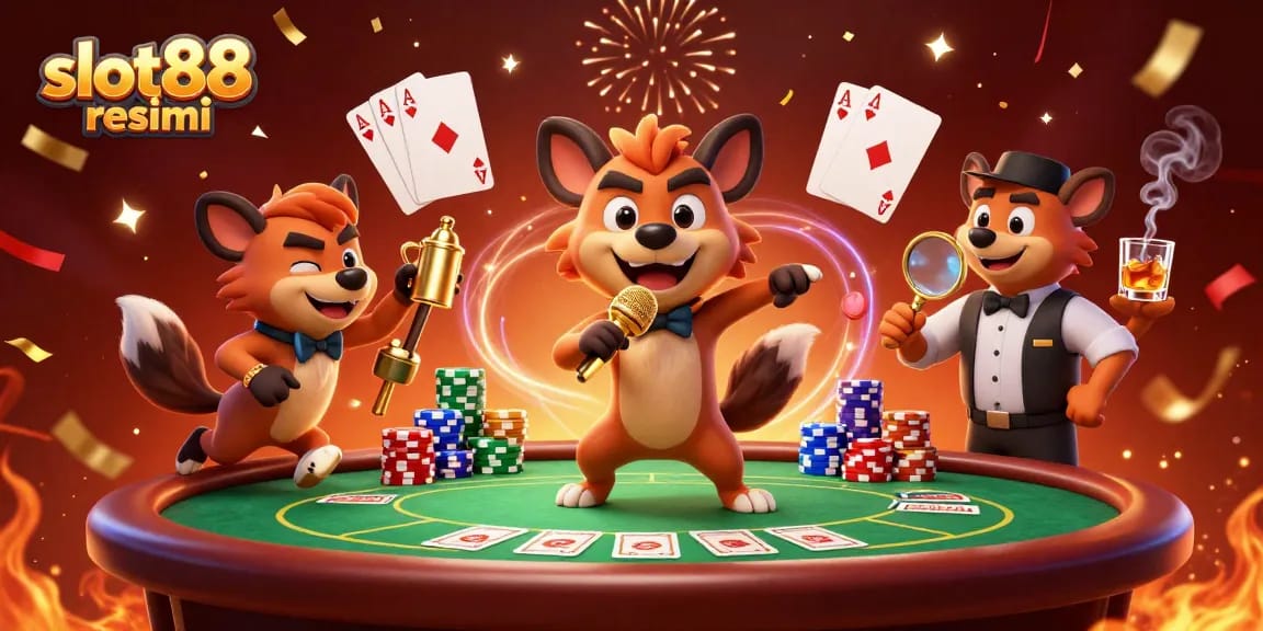 Win big with slot88 resmi at a vibrant casino scene featuring animated hyenas