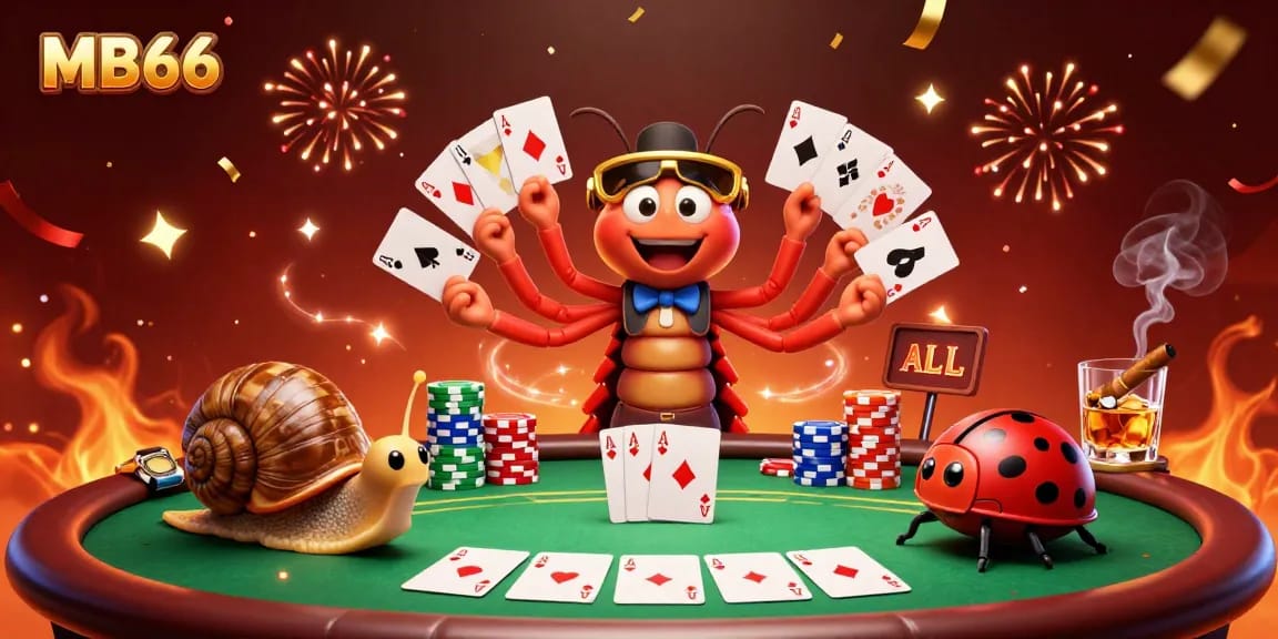 Experience the thrill of MB66 with lively characters in a vibrant gambling scene featuring poker games.