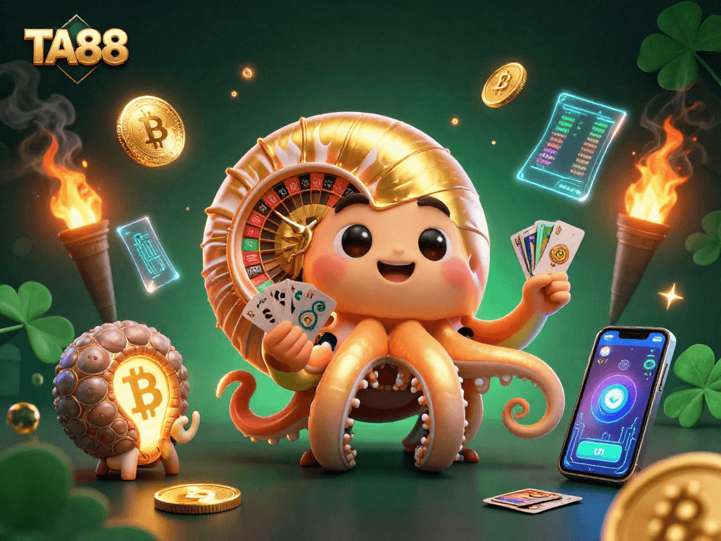 Experience thrilling gameplay with TA88 in a vibrant crypto casino scene featuring ancient nautilus and dynamic elements.