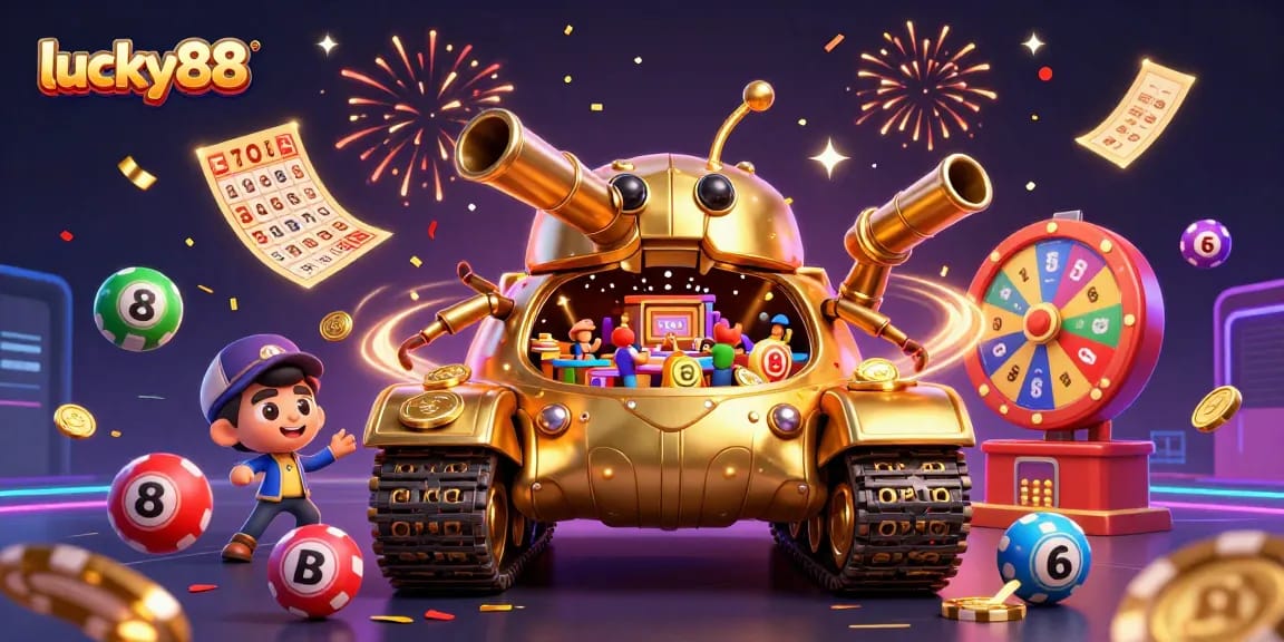 Experience thrilling gameplay at lucky88 with a dynamic illustration of a whimsical casino adventure.