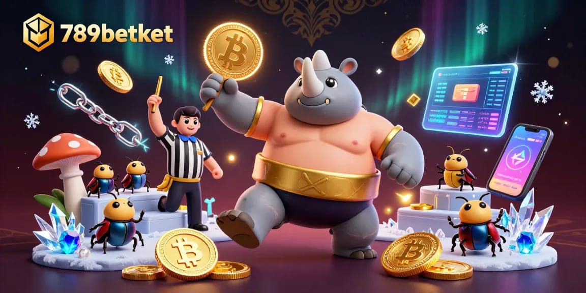 Experience thrilling wins with the dynamic scene of 789betket featuring vivid characters and cryptocurrency elements.