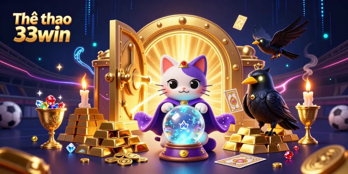 Engage with Thể thao 33win's dynamic betting universe featuring mystic elements, sports motifs, and vibrant visuals.