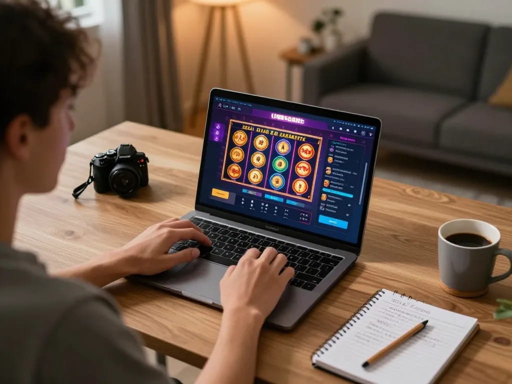 Experience dynamic gaming on fly88 with engaging online slot machines from a cozy home office.